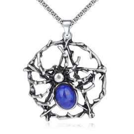 ZPMMPZ Gothic Spider Necklaces Pentagram Spider Necklace Lapis Lazuli Cosplay Protection Necklace Magic Healing Wicca Amulet Star Neckalce Crystal Pentacle Pendant Necklace Jewelry Gifts for Women