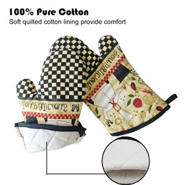 Oven Mitts and Pot Holders Sets, Cool Chef Kitchen Oven Mitts Heat Resistant 500 Degrees, Pure Cotton Hot Pads and Oven Mitts Sets for Baking,Cooking,BBQ Grilling-(Chef, 4Pcs)
