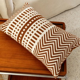 Brown Geometric Pattern Pillow Cover Chenille Striped Cushion Cover Decorative Throw Pillow for Sofa Couch Bedroom Living Room Decor 12x20 Inch (Brown)