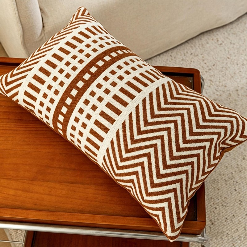 Brown Geometric Pattern Pillow Cover Chenille Striped Cushion Cover Decorative