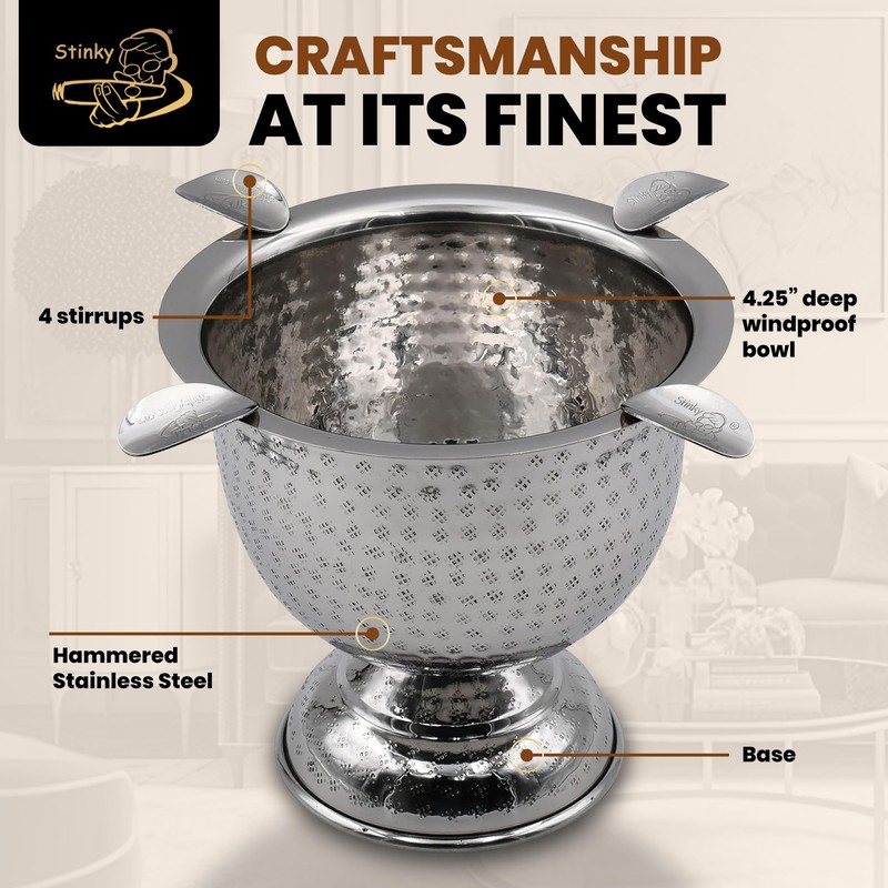 Stinky Cigar Tall Cigar Ashtray with 4 Stirrups | Hammered