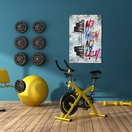 iHAPPYWALL Vintage Inspirational Fitness Quotes Wall Art No Pain No Gain Dumbbells Gym Sport Picture for Home Bodybuilding Room Bedroom Decor Ready to Hang 24x36inch (Grey)