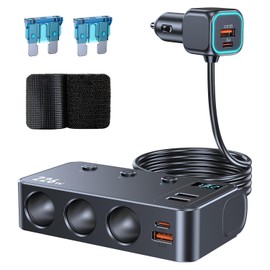 ZUKIDA 9 in 1 226W カーチャージャー 3ポート シガーソケット分岐 カーチャージャーアダプター PD/QC 3.0充電 12V/24V独立切替 DC電源アダプター QC3.0+PD高速USB充電器 iP 16/15/14、ノートパソコン、車載機器を急速充電