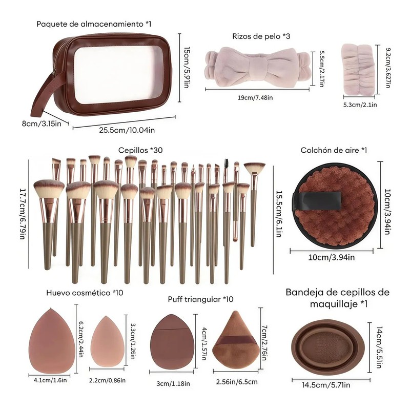 Brochas Maquillaje Profesional Herramientas Cosméticas 56pzs Color Marrón