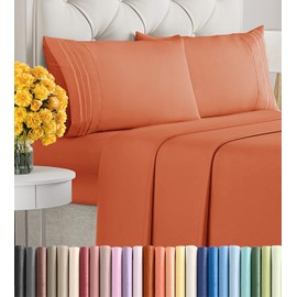 Queen Size 4 Piece Sheet Set - Ultra Soft & Cooling Bed Sheets - Fits 8 Inch to 16 inch Mattress - Wrinkle and Fade Free with Deep Pockets - Breathable, Comfy Hotel Luxury Bedding - Harvest Pumpkin