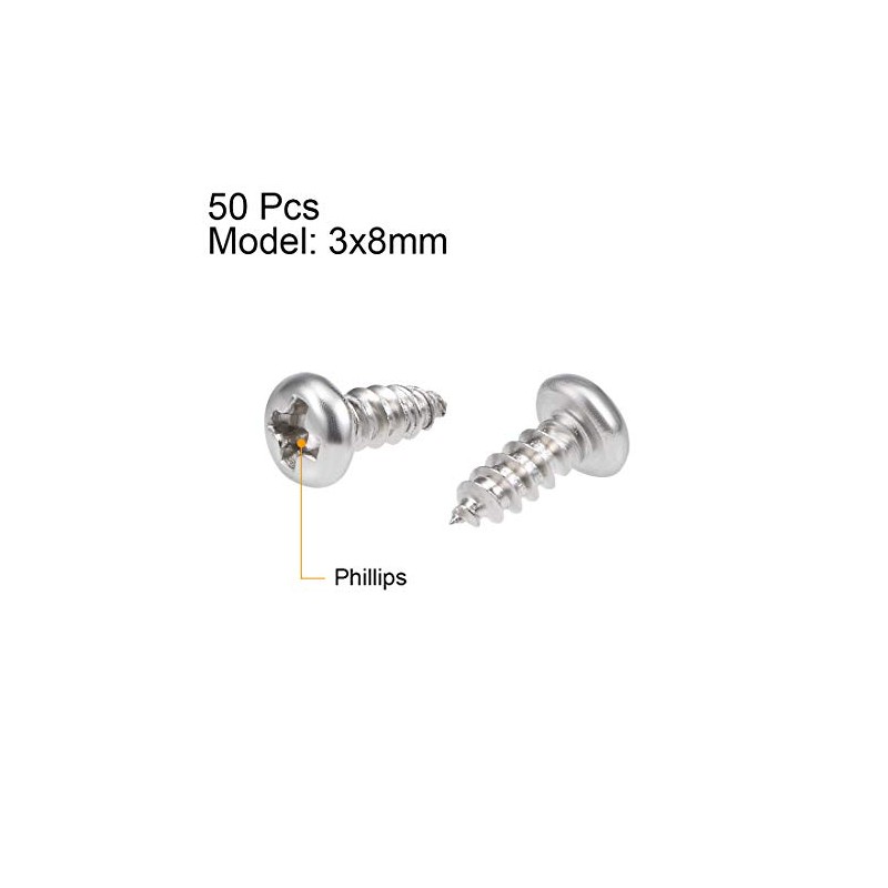sourcing map 3x8mm Self Tapping Screws Phillips Pan Head Screw