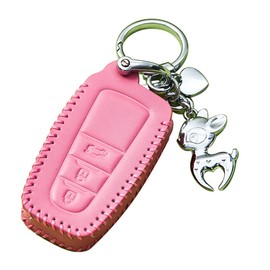 Toyota Smart Key Case, Key Cover, Genuine Leather, 3J, Dedicated Design for Toyota, Key Holder, Toyota C-HR Prius, 50 Series, Key Cover, Corolla RAV4 50 Series, Applicable Key Case, Pink