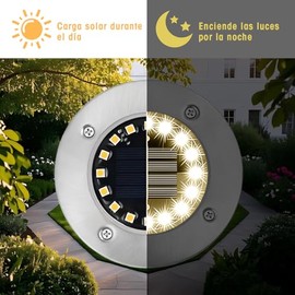 T-FOUR 8 Piezas Luz Subterránea Solar de 16 LED, Luces Solares para Jardín, Luces de Suelo LED Solares, Impermeables y Duraderas, Adecuadas para Patio