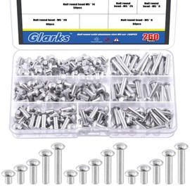 Glarks 260Pcs M5x6/10/14/20/25 Aluminum Brazier Head Solid Rivets Length 6mm 10mm 14mm 20mm 25mm Aluminum Rivets Fasteners High Corrosion Resistance for Metal Joining and Repair