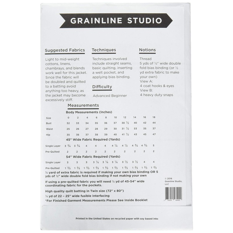 Grainline Studio Tamarack Jacket Ptrn