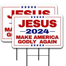 Vista Products Jesus 2024 Make America Godly Again 2 Pack Double-Sided Yard Signs 16" x 24" with Metal Stakes (Made in Texas)