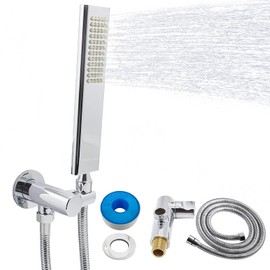 Backnets Solid Brass Handheld Shower Head Arc Design High Pressure Polished Chrome Hand Shower Wand with Adjustable Supply Elbow Wall Connector Shower Holder and 59″ Stainless Steel Hose Set