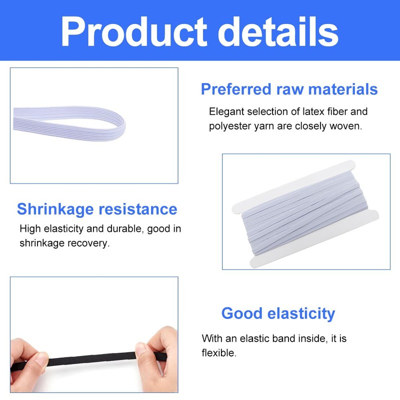 2Psc 6mm Width Elastic for Sewing, 20m White Black Sewing