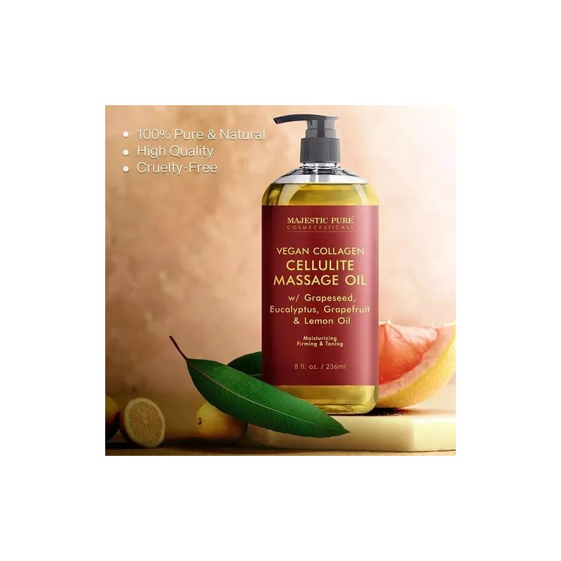 Aceite De Masaje Majestic Pure Colágeno Vegano Celulitis Eucalipto 236