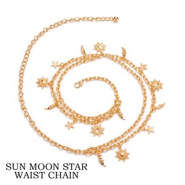 Vinzar Boho Gold Waist Chain Sun Layered Waist Belly Chain Moon Star Pendant Chain Belt Beach Bikini Body Waist Chain for Women and Girls (D-sun)
