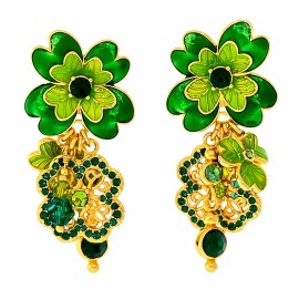 Emerald Clover Emerald St Patricks Earrings by Ritzy Couture DeLuxe - 18k Gold Plating