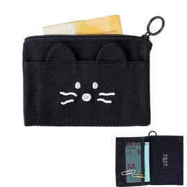 Cute Animal Foldable Coin Purse – 4.5"×3" Small Wallet for Women, Portable ID Card Holder, Zipper Pouch for Coins, Earphones, Cash | Polyester Travel Organizer with Animal Face Design (Cat)