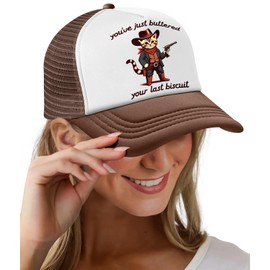 Flafens Women's Trucker Hat for – Cute Summer Casual Fun Funny Baseball Caps for Women and Girls Golf Ball Hats with Adjustable Snapback, for Outdoor Sports, Cowboy Cat