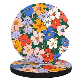 Aiawoxc Car Cup Holder Coasters, 2 Pack Universal Auto Anti Slip Insert Coaster with A Finger Notch, Cute Car Assecories for Women Men, Cup Mat for Most Interior, Vintage Flowers