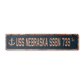 USS Nebraska SSBN 739 Vintage Aluminum Street Sign us Navy Ship Veteran Sailor Rustic Metal tin Gift | Indoor/Outdoor | 30" Wide