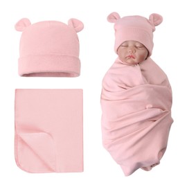 XIAOHAWANG Baby Swaddling Cloth Cotton with Newborn Hat, Baby Burp Cloths, Soft Comfortable Swaddling Cloth for Baby Girls, Boys (Skin Pink, 85 x 85 cm)