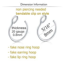 MODRSA Fake Nose Ring Fake Nose Piercing Fake Lip Piercing Fake Lip Ring Faux Nose Ring Clip on Nose Ring Non Piercing Fake Helix Earring Hoop