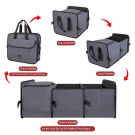 Vogano Trunk Organizer for SUV with cooler bag, Collapsible Multi-Compartment Car Organizers Foldable 600D Oxford Polyester (grey-upgrade)