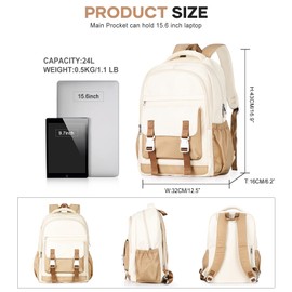 Lightweight School Backpack For Women Men College Backpack With Lots Of Pockets Cute BookBag Casual Daypack Backpacks For Teens Girls Boys Waterproof(Beige)