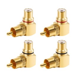 VOSSOT 4 Stück Rechtwinkliger Cinch Stecker, 90 Grad Konverter, Cinch Winkelstecker Adapter Vergoldet, RCA Stecker Auf Buchse für AV-Video Oder Stereo-Audio, Mikrofone, Tonanlagen (Rot und Schwarz)
