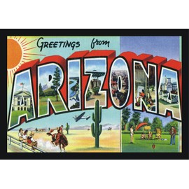 Greetings from Arizona, AZ, Postcard Art, Vintage, Souvenir, Travel, Locker Refrigerator Magnet 2 x 3 Fridge Magnet