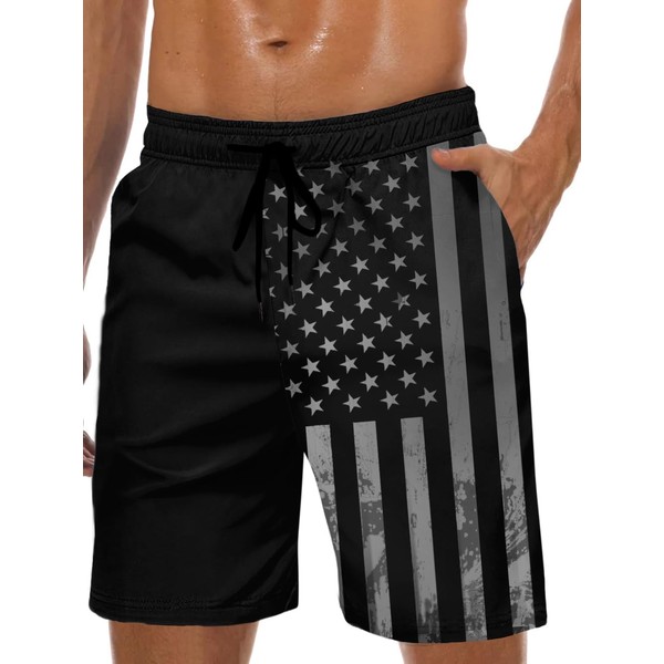 Lzzidou Men's American Flag Swim Trunks USA 4th of July