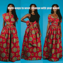 Giovacker Women's Africa DIY Band Floral Print Backless Sleeveless Split Dress Lace High Waist Adjustable Straps Bohemia Dress(Long Style Big Circle)