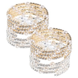 4Pcs Rhinestone Spiral Bracelets for Women, Elegant Alloy Bangle Jewelry Set in Gold and Silver, Elastic Fit Wrist Accessories for Parties and Gifts