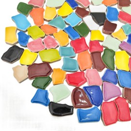 1.1lb Ceramic Mosaic Tiles,Mixed Colour Ceramic Mosaic Pieces for Crafts,Mosaic Tiles for Home Decoration or DIY Crafts,Mosaic Making Supplies (Large Irregular)