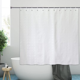 YISURE White Textured Short Shower Curtain, Small Shower Curtain for Bathroom Tub, Waterproof Fabric Shower Curtain and Plastic Hooks 59" W x59 L /150x150cm