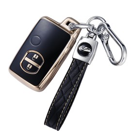 Kinotaka TPU Smart Key Case for Toyota Prius 30 Series, Prius α, Aqua, 86, Vitz, Corolla, etc. 2 Button Key Holder (Style B, Black)