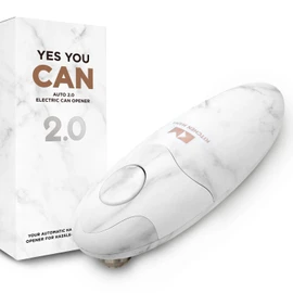 Kitchen Mama Electric Tin Can Opener V2 - Upgraded Blade Opens Any Can Shape, Smooth Edges, Hygienic Lid Remover, Compact & Cordless - Marble White