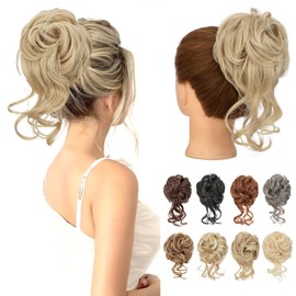 Benehair Messy Bun Hair Piece Wavy Curly Claw Clip Hair Bun Extensions Synthetic Hair Bun Donut Accessories Scrunchies Middle Blonde Hair Pieces for Women(Middle Blonde, 75g)
