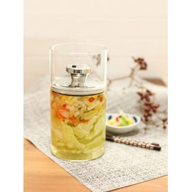 Fujisho F9490 Storage Container, Glass Canister, 36.8 fl oz (980 cc), Air Reducer, Slim, One-Touch Operation, Sealable, Oxidation, No Worries About Color Shedding