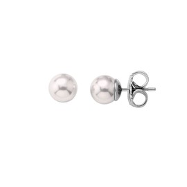 Majorica Lyra | Sterling Silver Real Pearl Earrings for Women from the Eternal Jewellery Collection | Small Stud Earrings with Round White Pearls of 7 mm, One size, Non-Precious Metal, No Gemstone