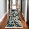 Homeroots 8' Navy Blue And Teal Abstract Runner Rug With