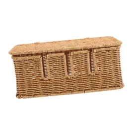 MAGICLULU Handwoven Cable Management Box Elegant Imitation Rattan Cord Organizer for Office Desk Multi Device Charging with Overheat Protection and Space Efficiency