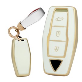 TECART Soft TPU Car Key Fob Holder Keyring Smart Key Case Cover Protective fit for Mitsubishi Outlander 2021 2022 2023 Remote 3 Buttons Car Key Cover Keyring Accessories Key Box Case Bag White A