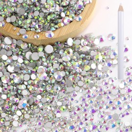 2880Pcs Flatback Rhinestones Set,2mm-5mm 3D Nail Charms 5 Sizes Clear Glass Round Gems Crystals for Nail Art Design and DIY Crafts Clothes Shoes Bags (Clean AB)