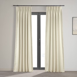 HPD Half Price Drapes Pleated Faux Silk Blackout Curtains For Bedroom Vintage Textured 25 X 84 (1 Panel), PDCH-KBS2BO-84-FP, Off White