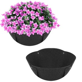 HKZ Hanging Planter Basket Liners - 2 Pack 14 Inch Round Fabric Liners for Hanging Baskets, Replacement Coco Fiber Liner, Durable Non-Woven Liners for Hanging Baskets Planters Flowers, Plants (Black)