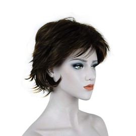 Lydell Short Layered Shaggy Wavy Synthetic Wigs with Bangs for Women Girls Medium Golden Brown