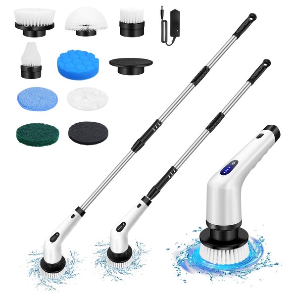 Electric Spin Scrubber with 9 Replaceable Brush Heads, Cordless Electric