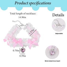 yaozeio Bow Lace Choker Necklace for Women Pink Bow Necklace Charm Wedding Birthday Halloween Costume Bows Neck Chain Bowknot Collar Necklaces Heart Chokers Lace Neck Accessories