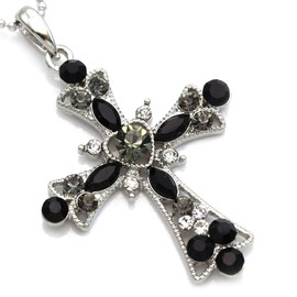 Soulbreezecollection Gray Black Christian Cross Necklace Heart Shape Pendant Chain Charm Gift for Mom